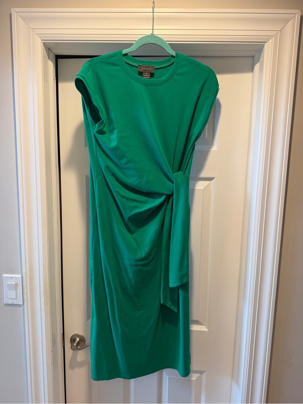 Gracia Emerald Green Draped Tie-Waist Midi Dress